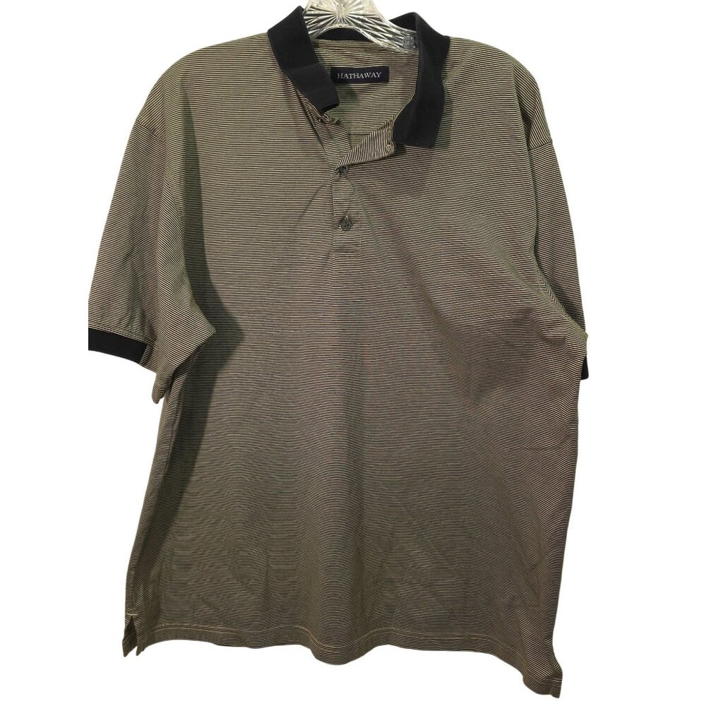 Hathaway Mens Polo Shirt L/G Stripe Pattern Cotton